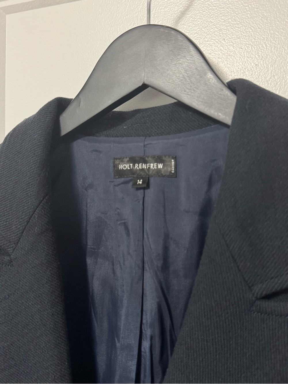 071 HOLT RENFREW Women's Cotton-Wool Blend Twill Blazer - Navy Blue, Sz 14 - Picture 9 of 11